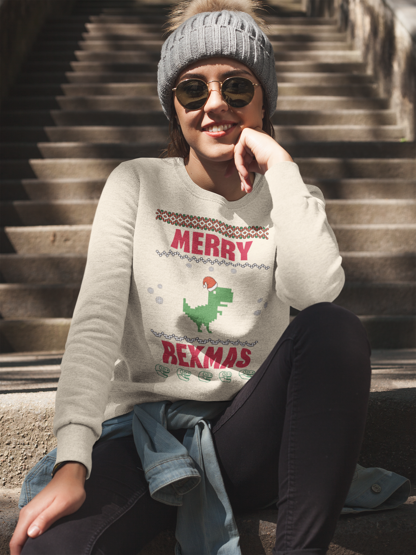 Merry Rexmas T-Rex Sweatshirt - Women's