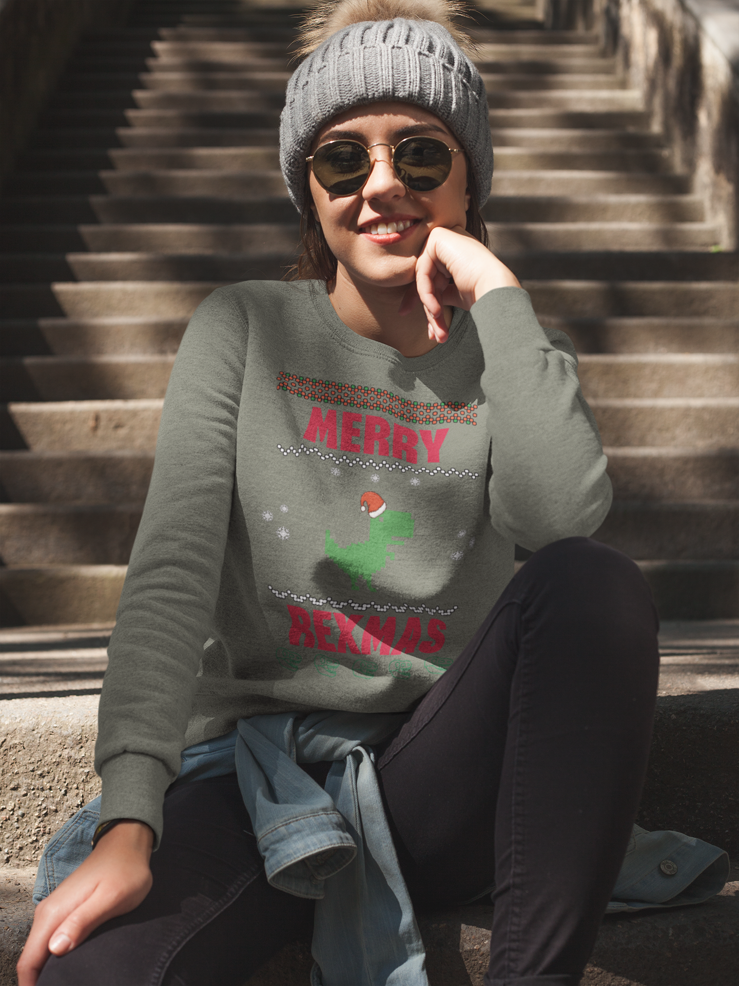 Merry Rexmas T-Rex Sweatshirt - Women's