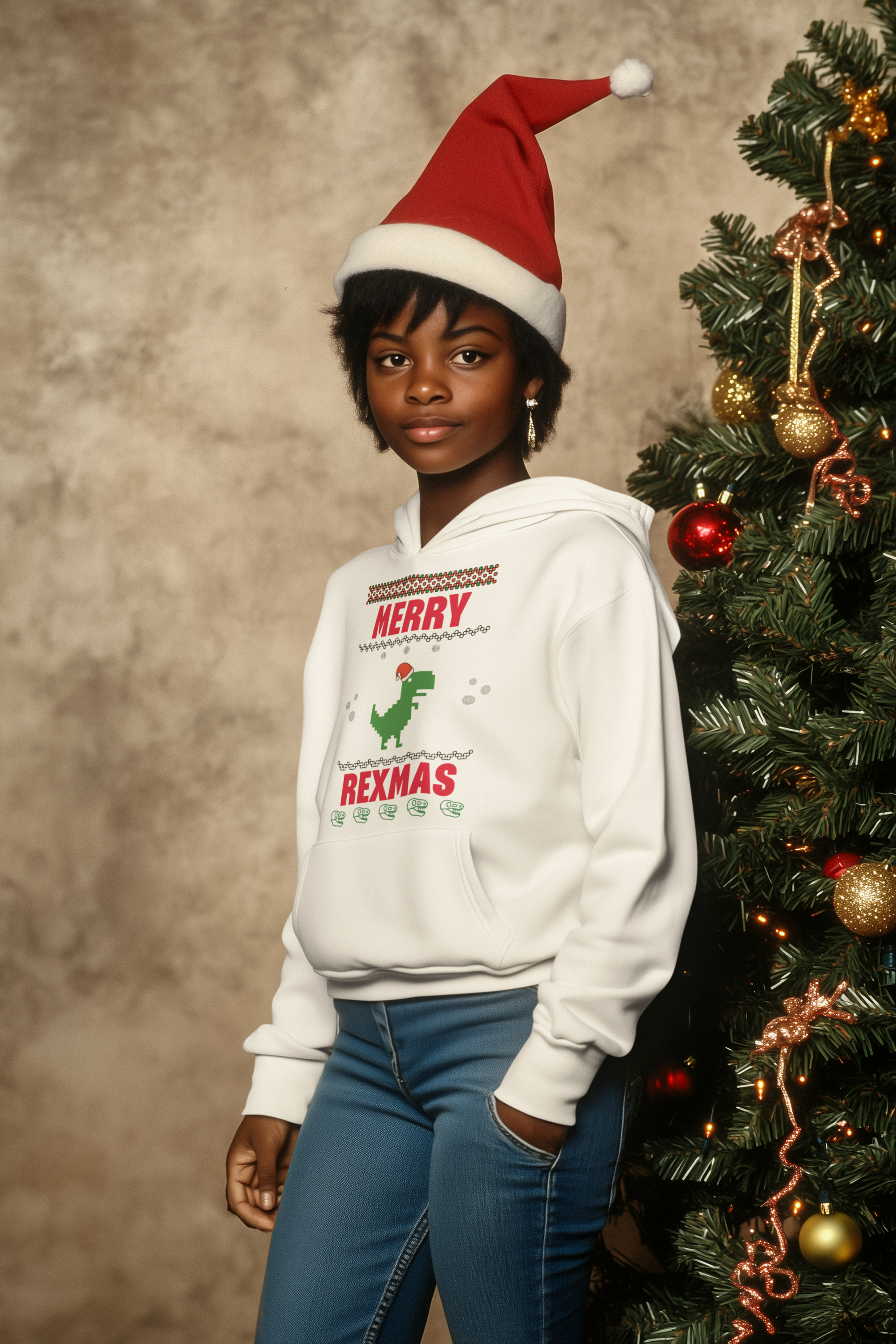 Merry Rexmas T-Rex Hoodie - Women's