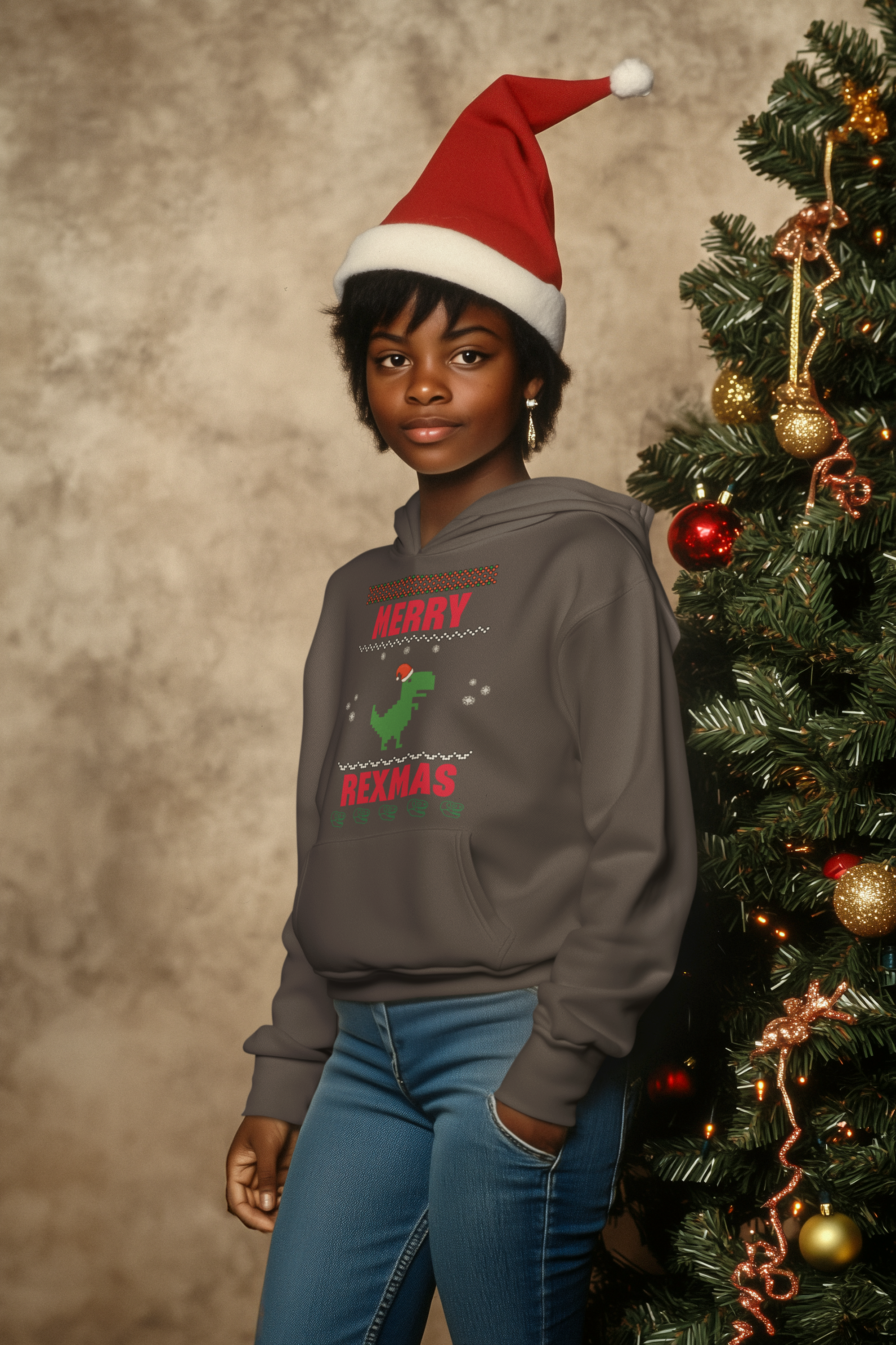 Merry Rexmas T-Rex Hoodie - Women's
