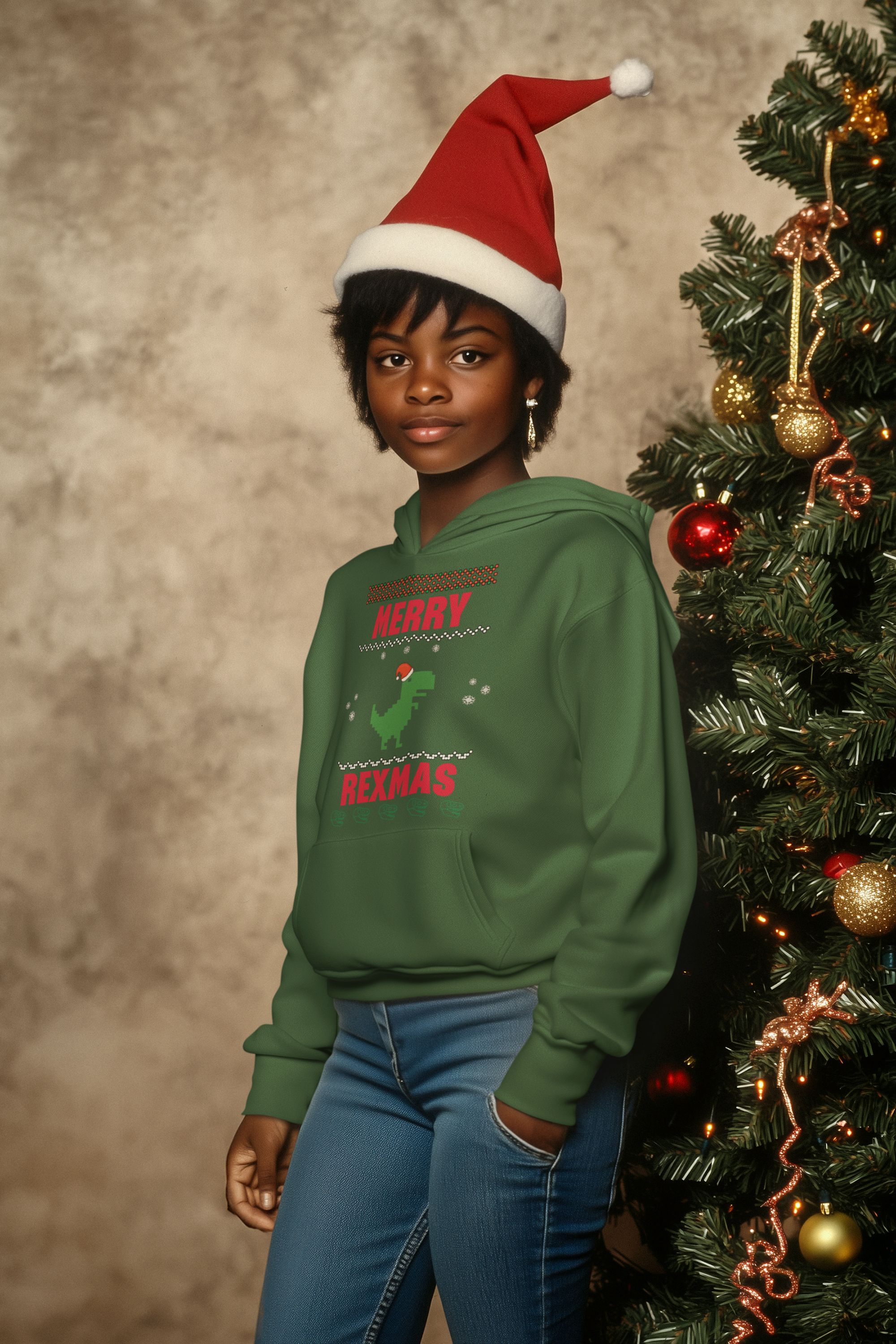 Merry Rexmas T-Rex Hoodie - Women's