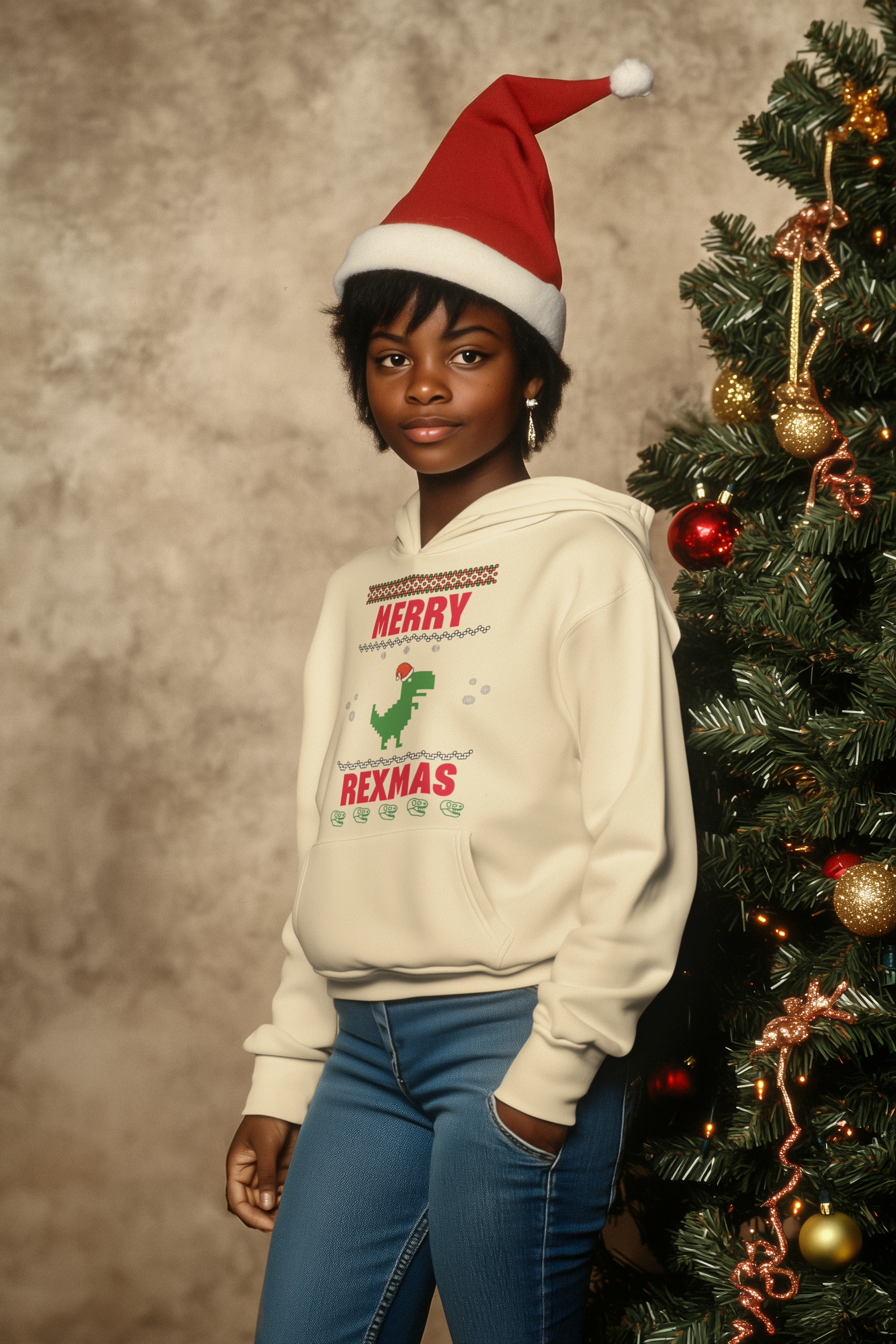 Merry Rexmas T-Rex Hoodie - Women's