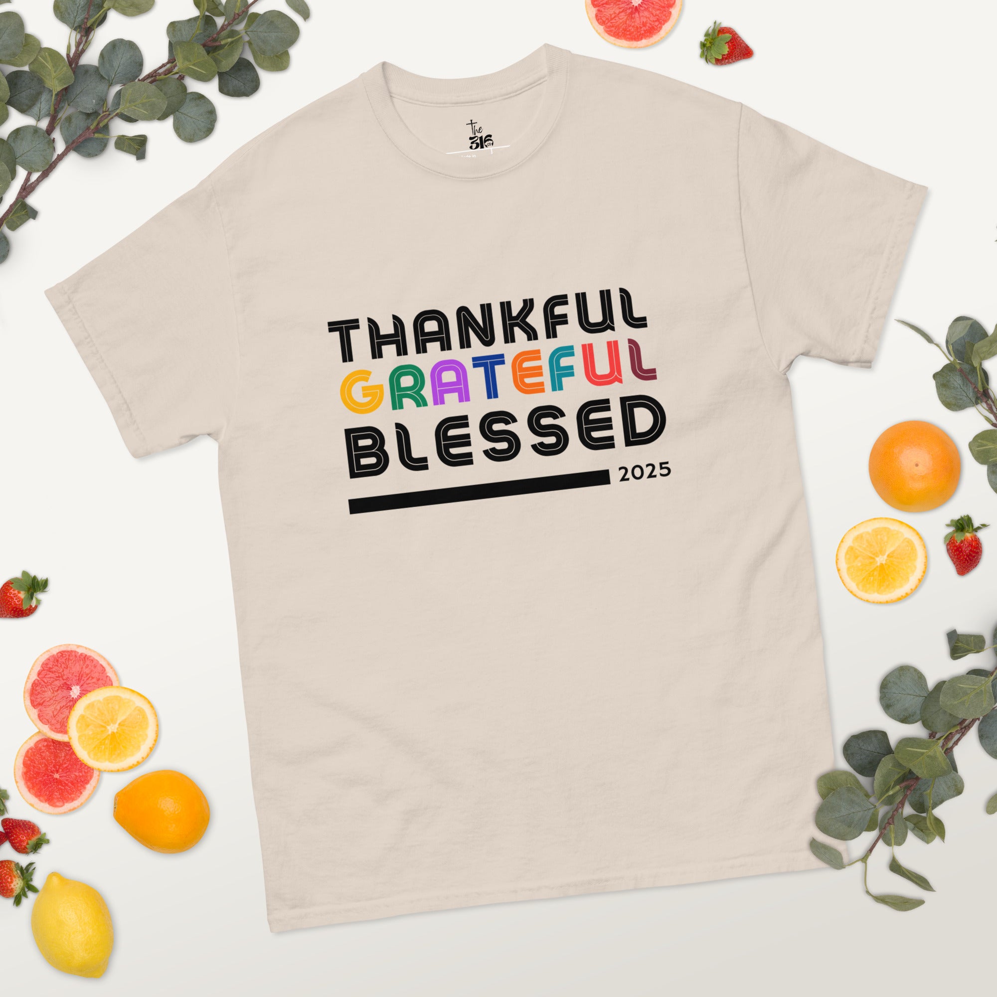 Thankful Grateful Blessed T-Shirt - Women's Thanksgiving Tee