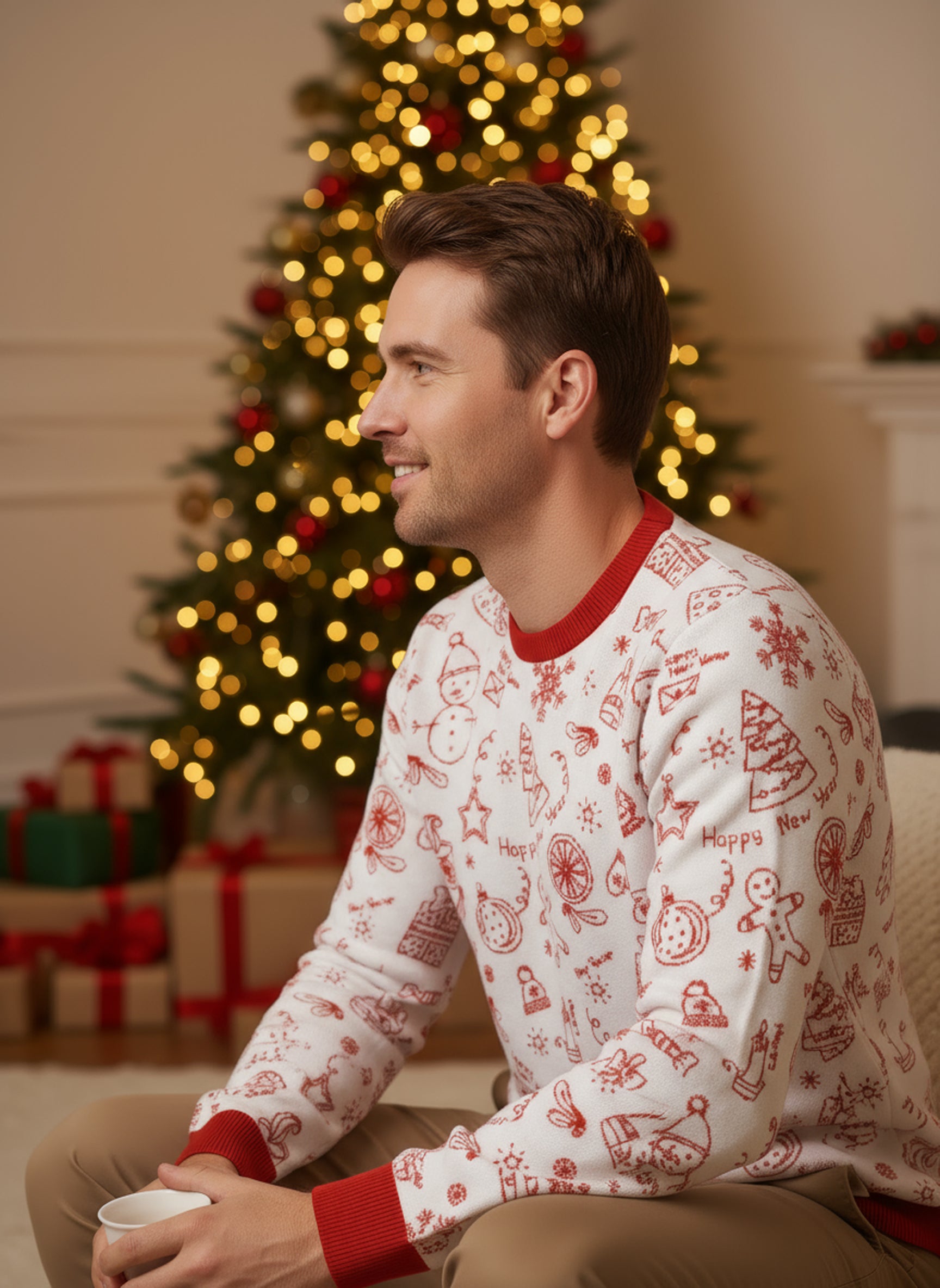 Line Art Christmas Sweater - Men's