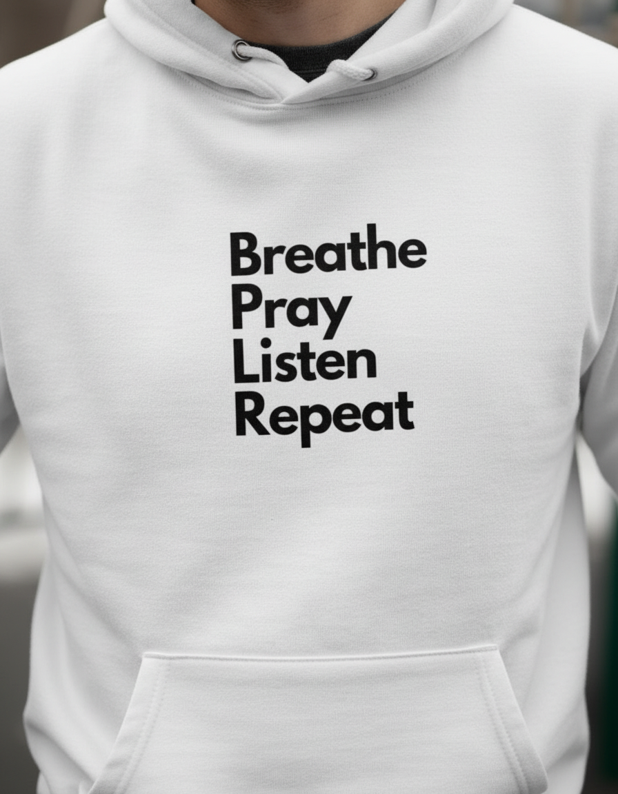 Sacred Rhythm Hoodie – Breathe. Pray. Listen. Repeat - Men's