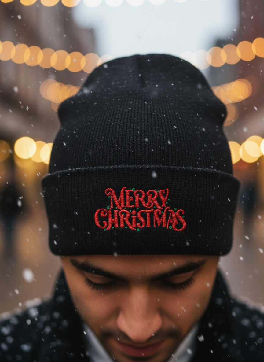 Merry Christmas Minimal Holiday Beanie  - Men's