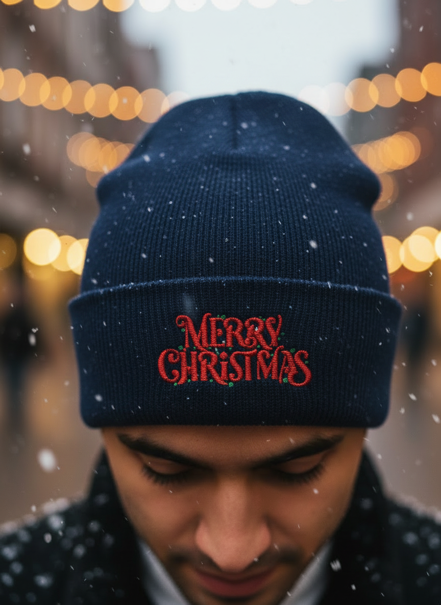 Merry Christmas Minimal Holiday Beanie  - Men's