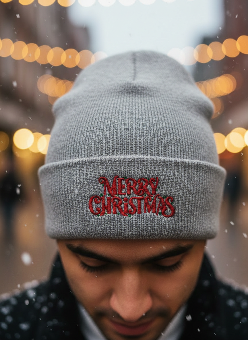 Merry Christmas Minimal Holiday Beanie  - Men's