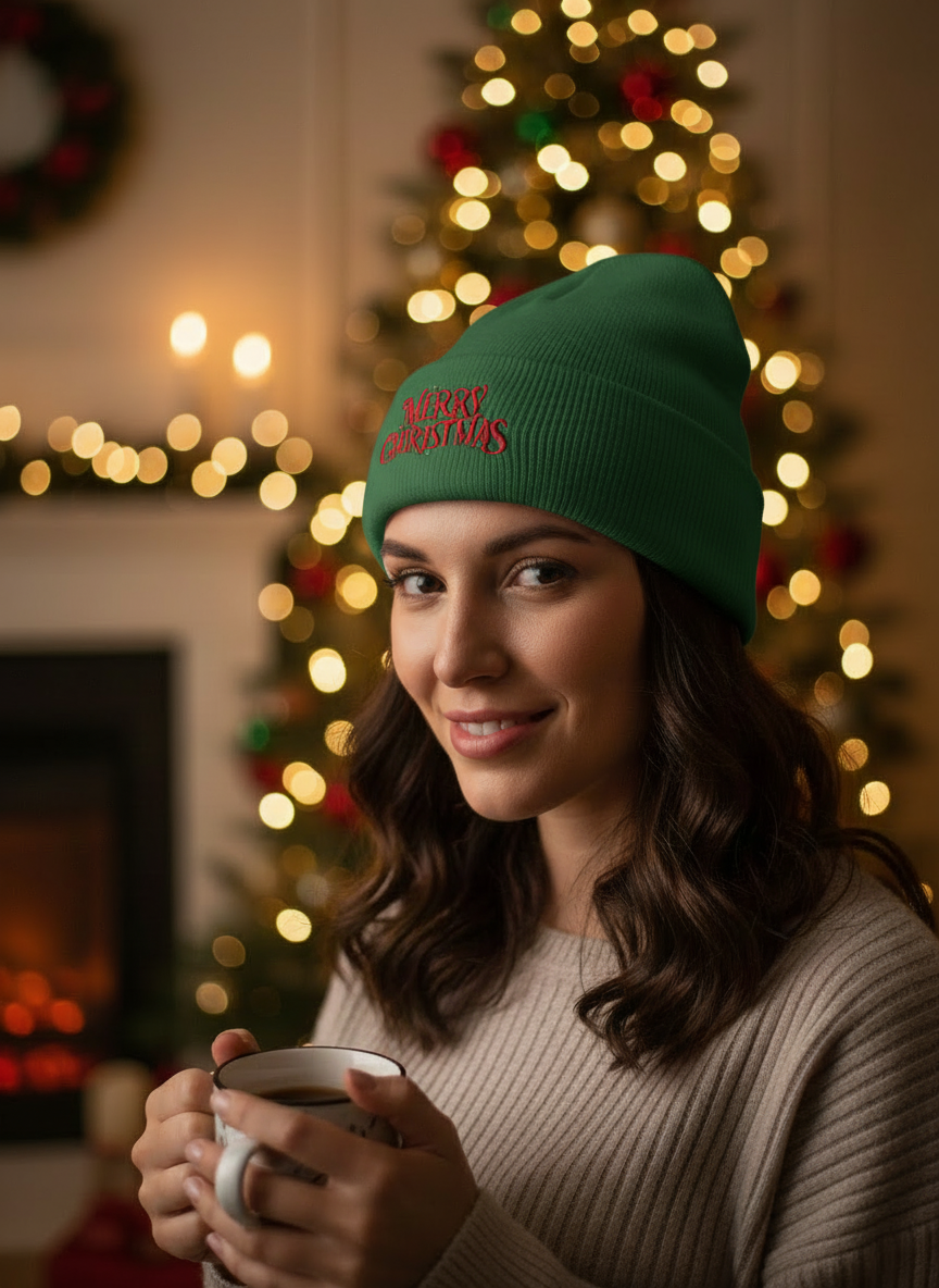 Merry Christmas Minimal Holiday Beanie  - Women's