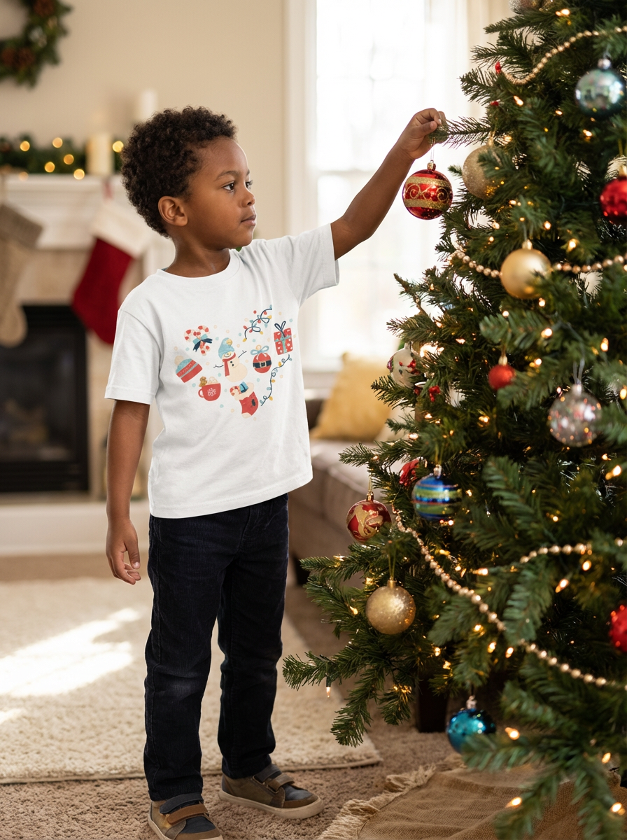 Christmas Heart Toddler Short Sleeve Tee | Festive Holiday Kids Shirt