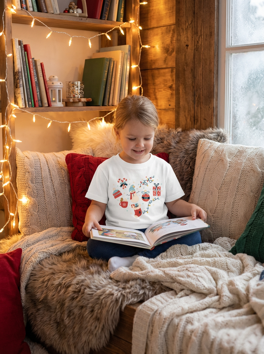 Christmas Heart Toddler Short Sleeve Tee | Festive Holiday Kids Shirt