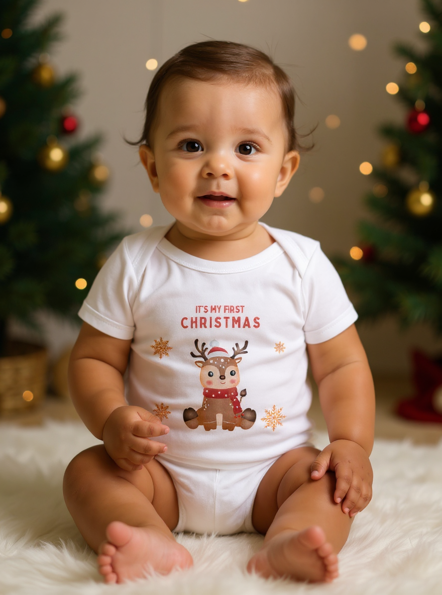 Baby’s 1st Christmas Organic Cotton Bodysuit | Newborn Holiday Outfit