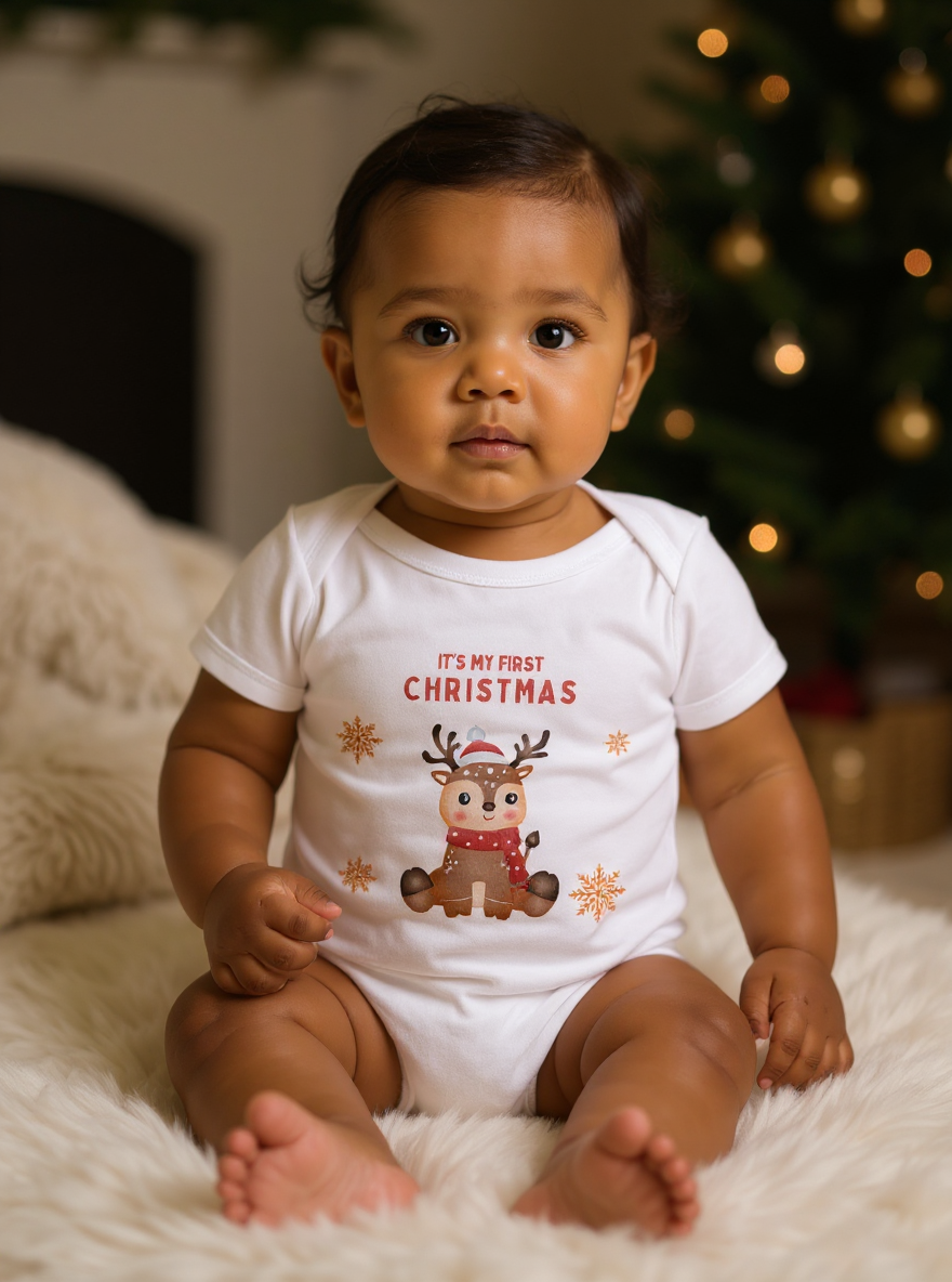 Baby’s 1st Christmas Organic Cotton Bodysuit | Newborn Holiday Outfit