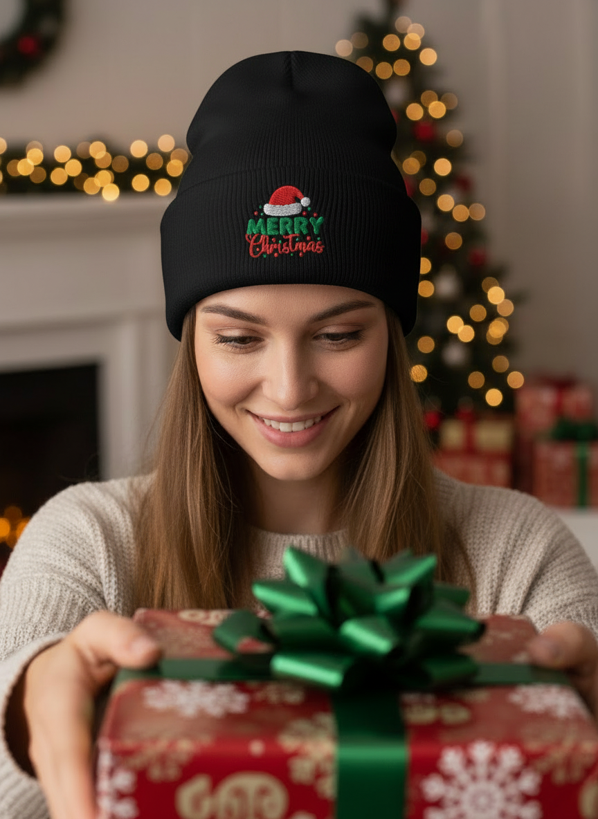 Merry Christmas Classic Knit Beanie (V2) - Women's