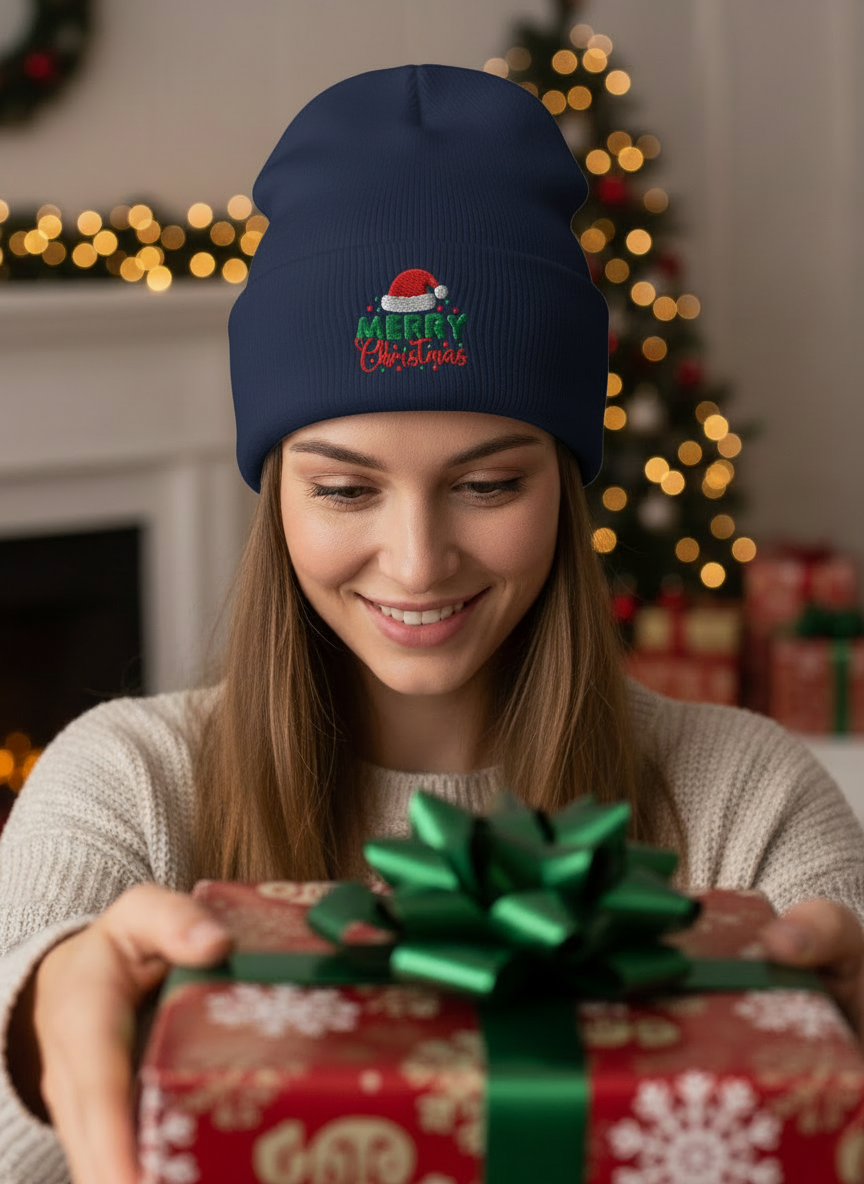 Merry Christmas Classic Knit Beanie (V2) - Women's
