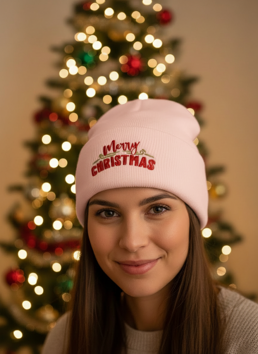 Merry Christmas Cuffed Beanie - Women's