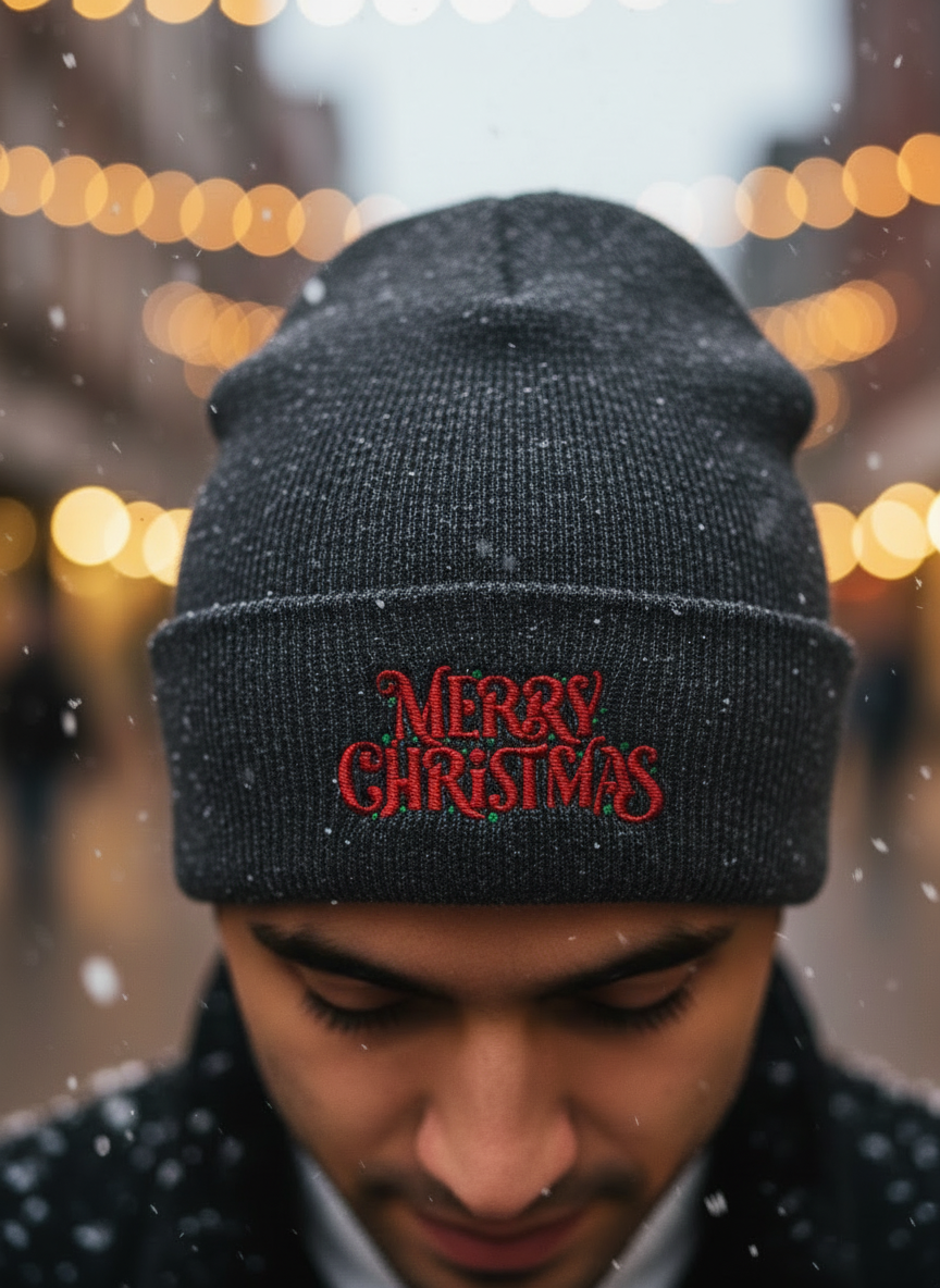 Merry Christmas Minimal Holiday Beanie  - Men's