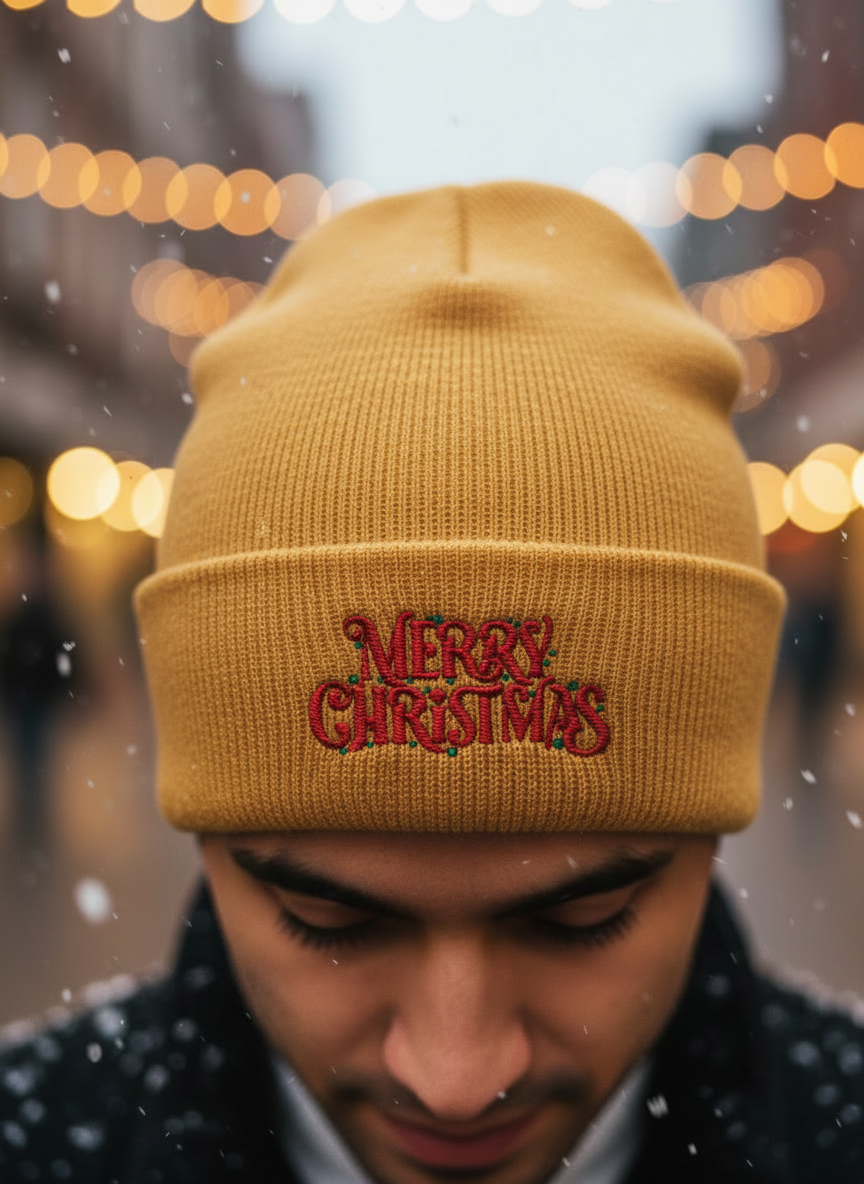 Merry Christmas Minimal Holiday Beanie  - Men's
