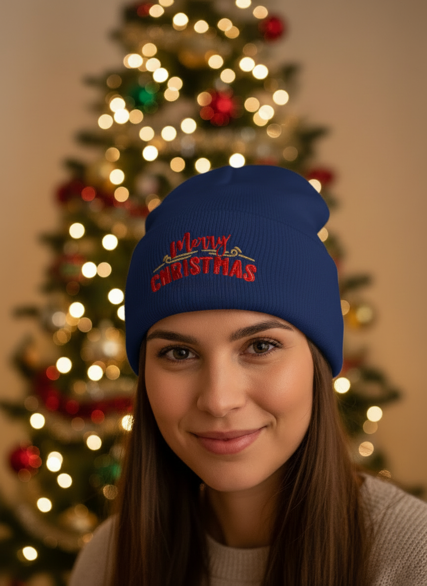 Merry Christmas Cuffed Beanie - Women's