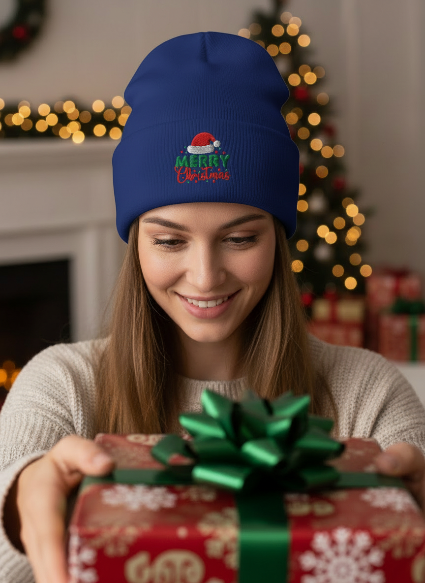 Merry Christmas Classic Knit Beanie (V2) - Women's