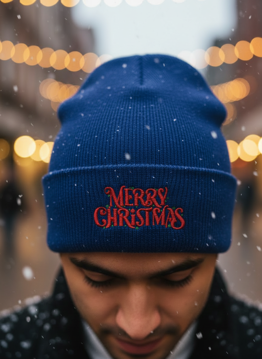 Merry Christmas Minimal Holiday Beanie  - Men's