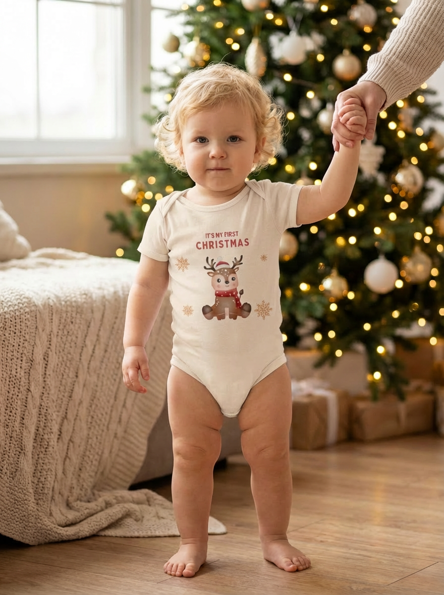 Baby’s 1st Christmas Organic Cotton Bodysuit | Newborn Holiday Outfit