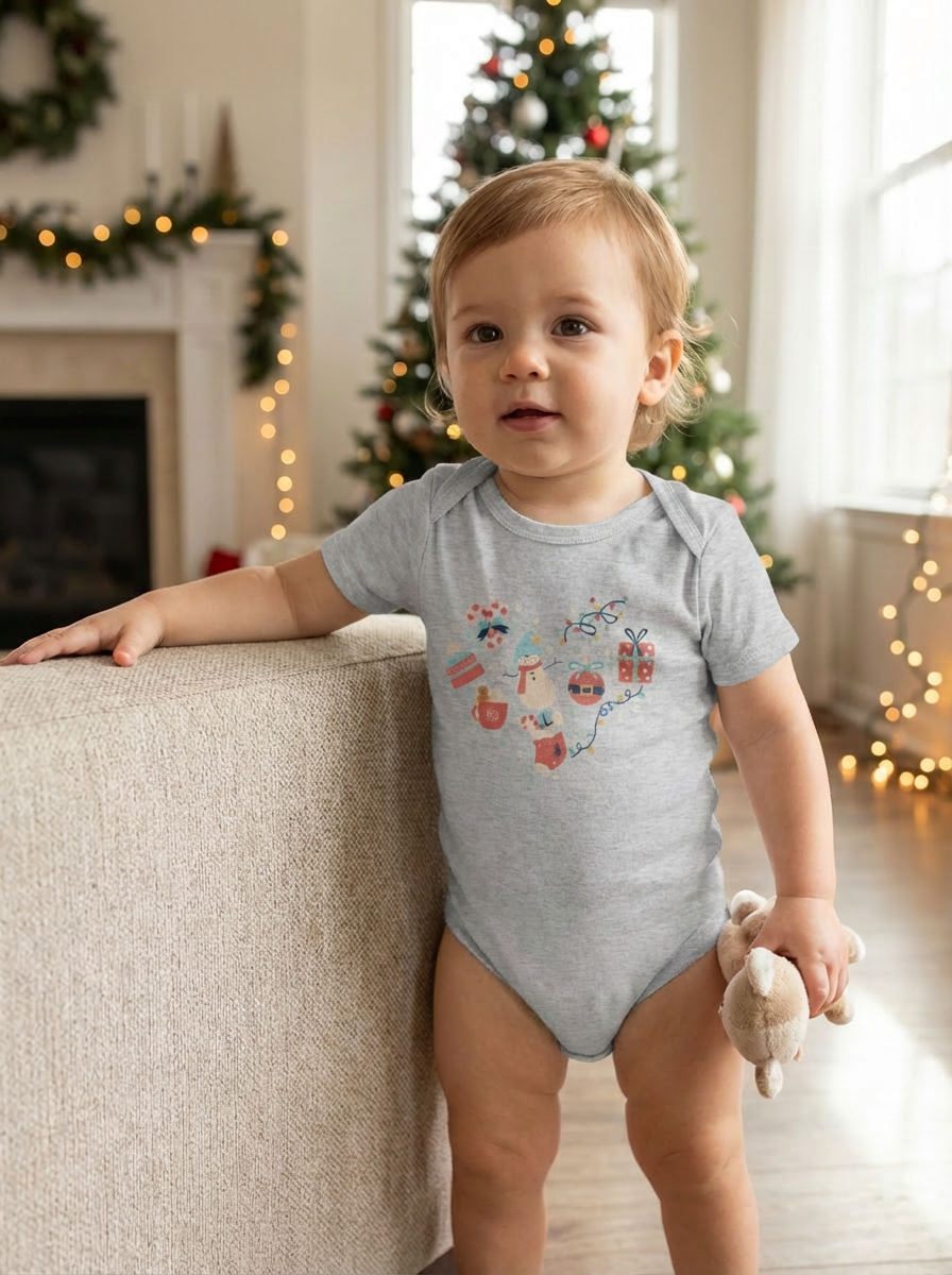 Christmas Heart Baby Bodysuit | Holiday Heart Infant One Piece