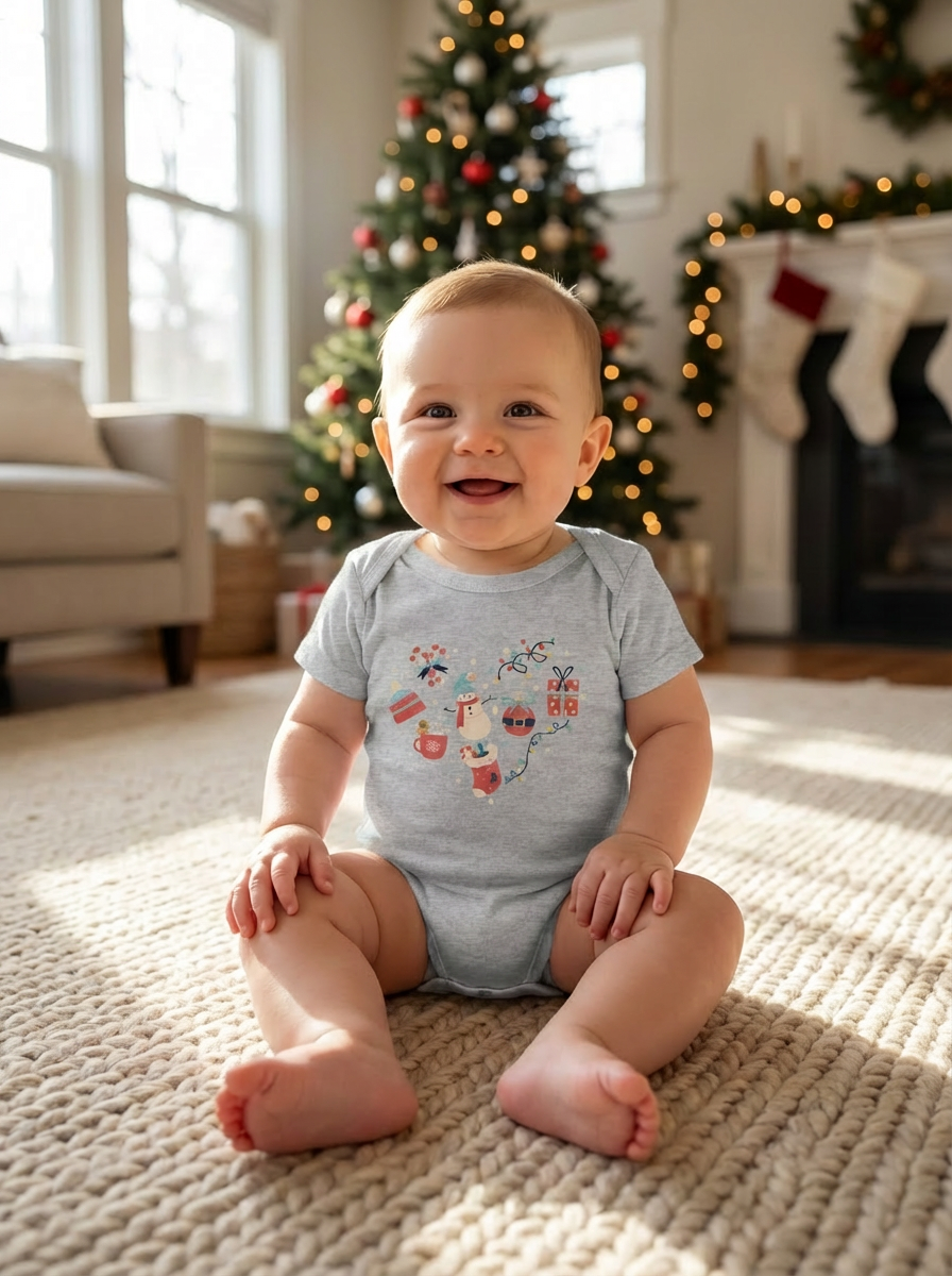 Christmas Heart Baby Bodysuit | Holiday Heart Infant One Piece