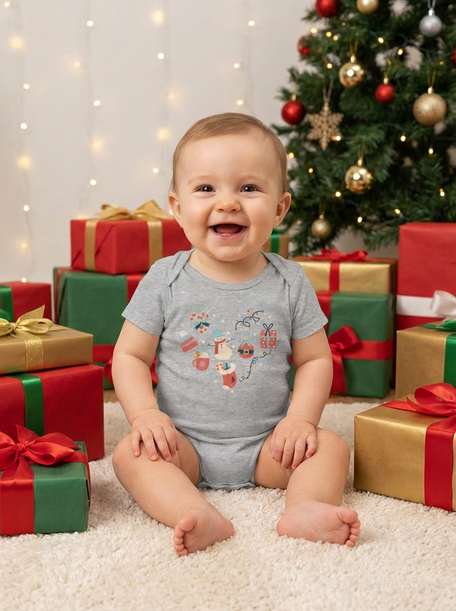 Christmas Heart Baby Bodysuit | Holiday Heart Infant One Piece