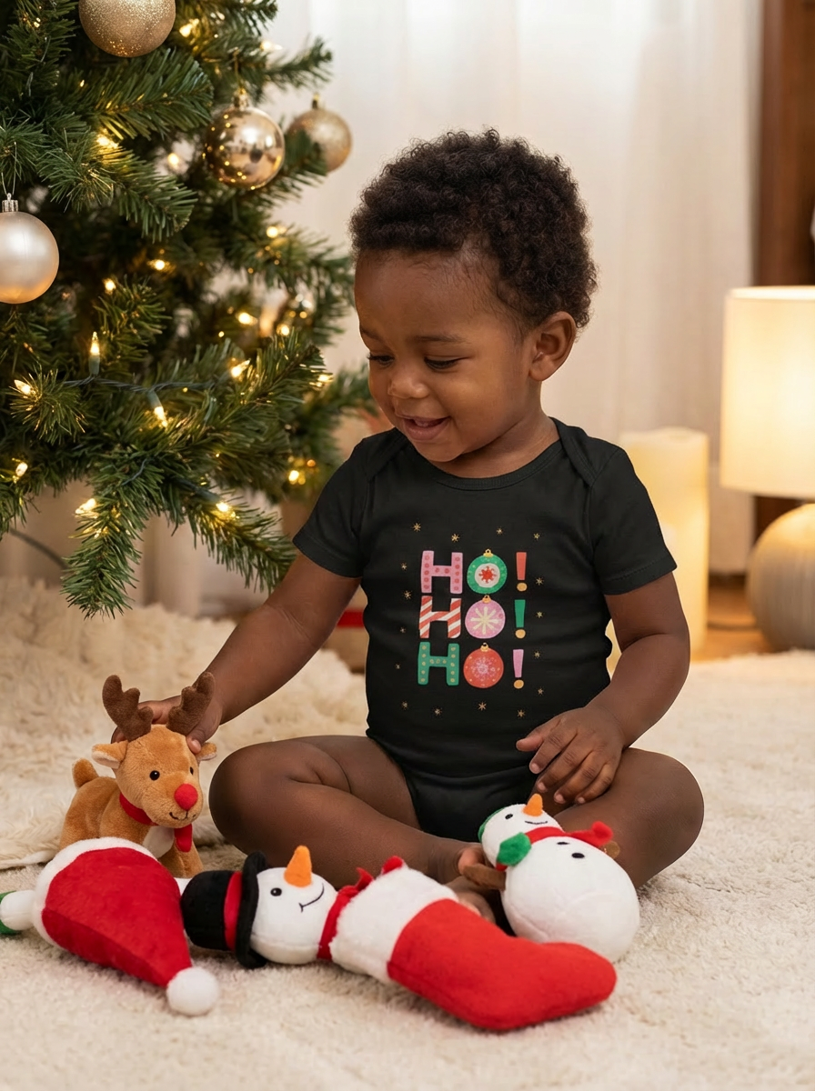 Ho Ho Ho Baby Christmas One Piece | Holiday Short Sleeve Bodysuit