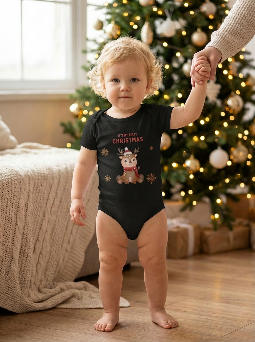 Baby’s 1st Christmas Organic Cotton Bodysuit | Newborn Holiday Outfit