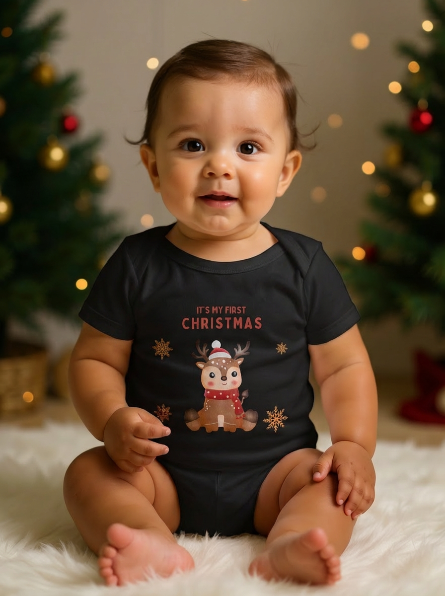 Baby’s 1st Christmas Organic Cotton Bodysuit | Newborn Holiday Outfit