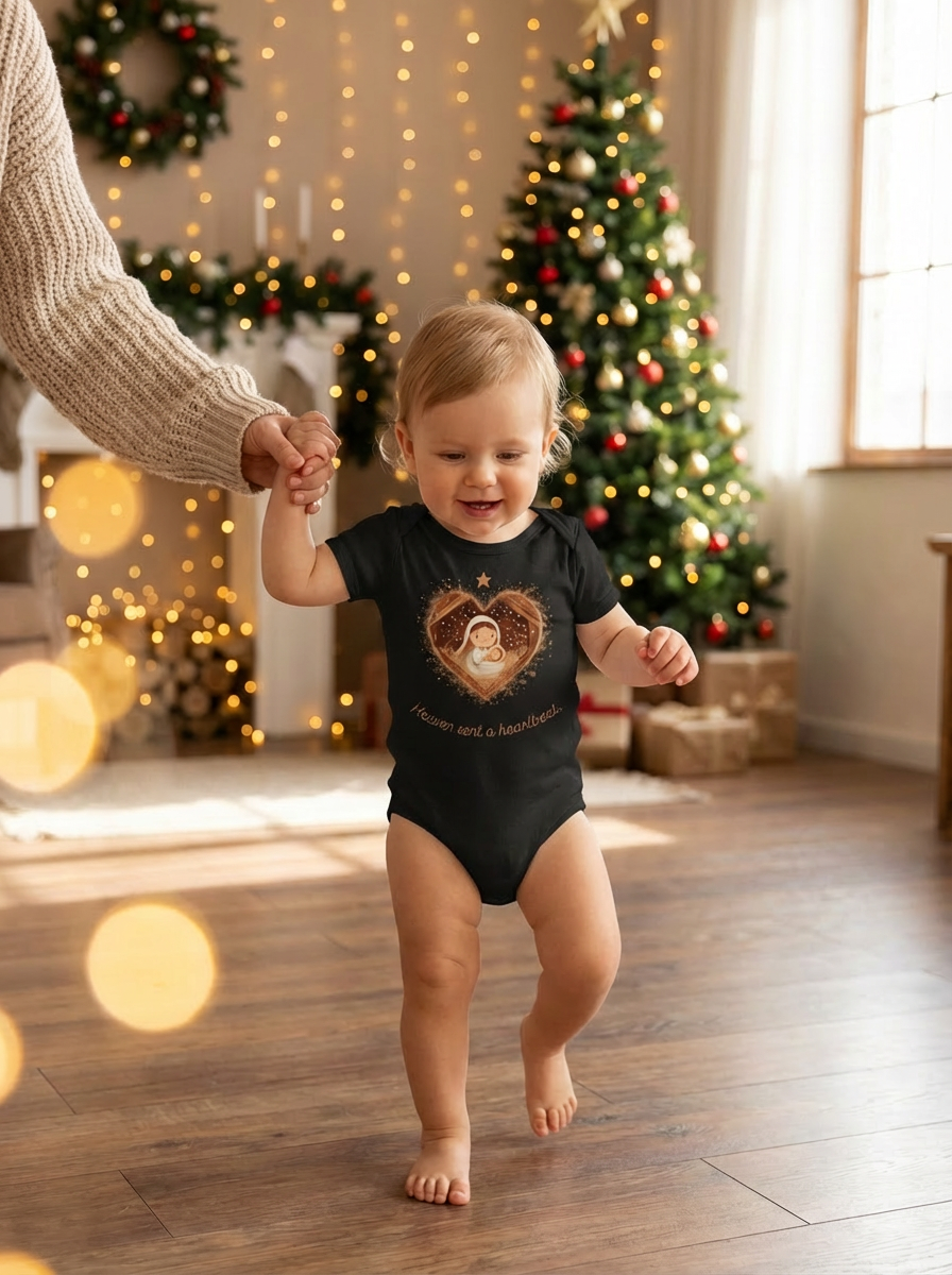 Heaven Sent a Heartbeat Organic Baby Bodysuit | Christian Christmas Onesie