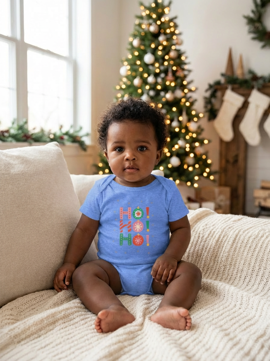 Ho Ho Ho Baby Christmas One Piece | Holiday Short Sleeve Bodysuit