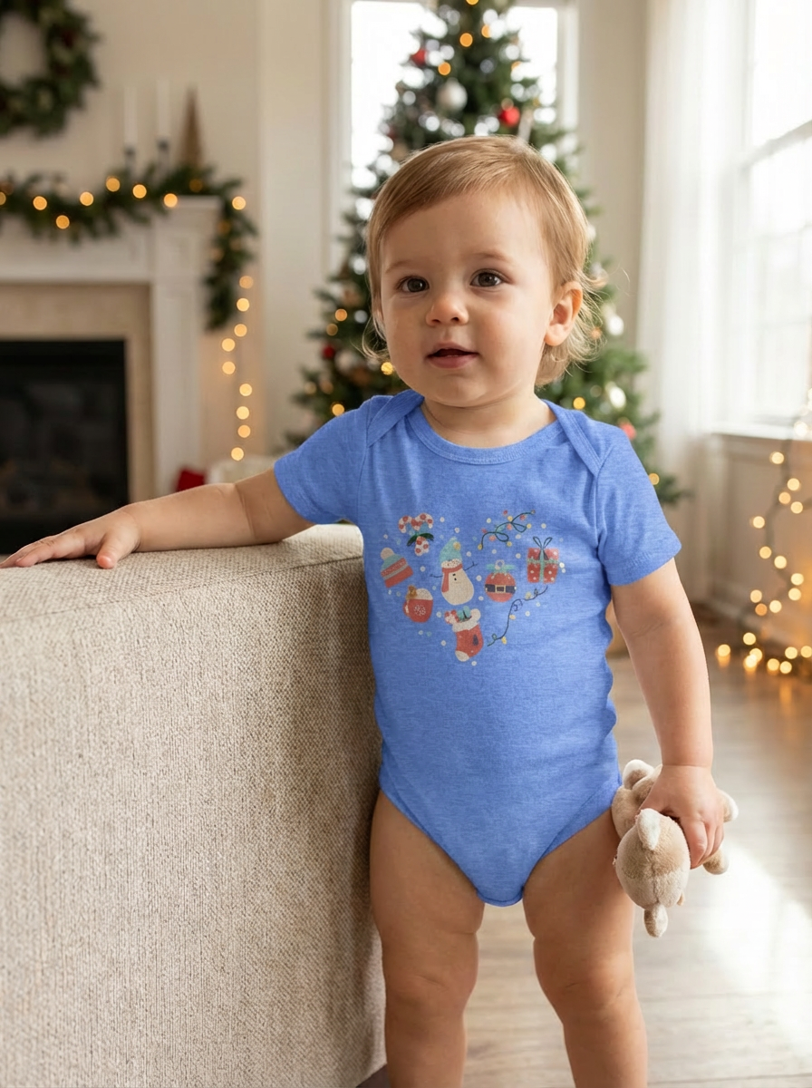 Christmas Heart Baby Bodysuit | Holiday Heart Infant One Piece