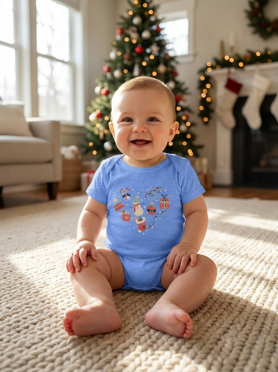 Christmas Heart Baby Bodysuit | Holiday Heart Infant One Piece