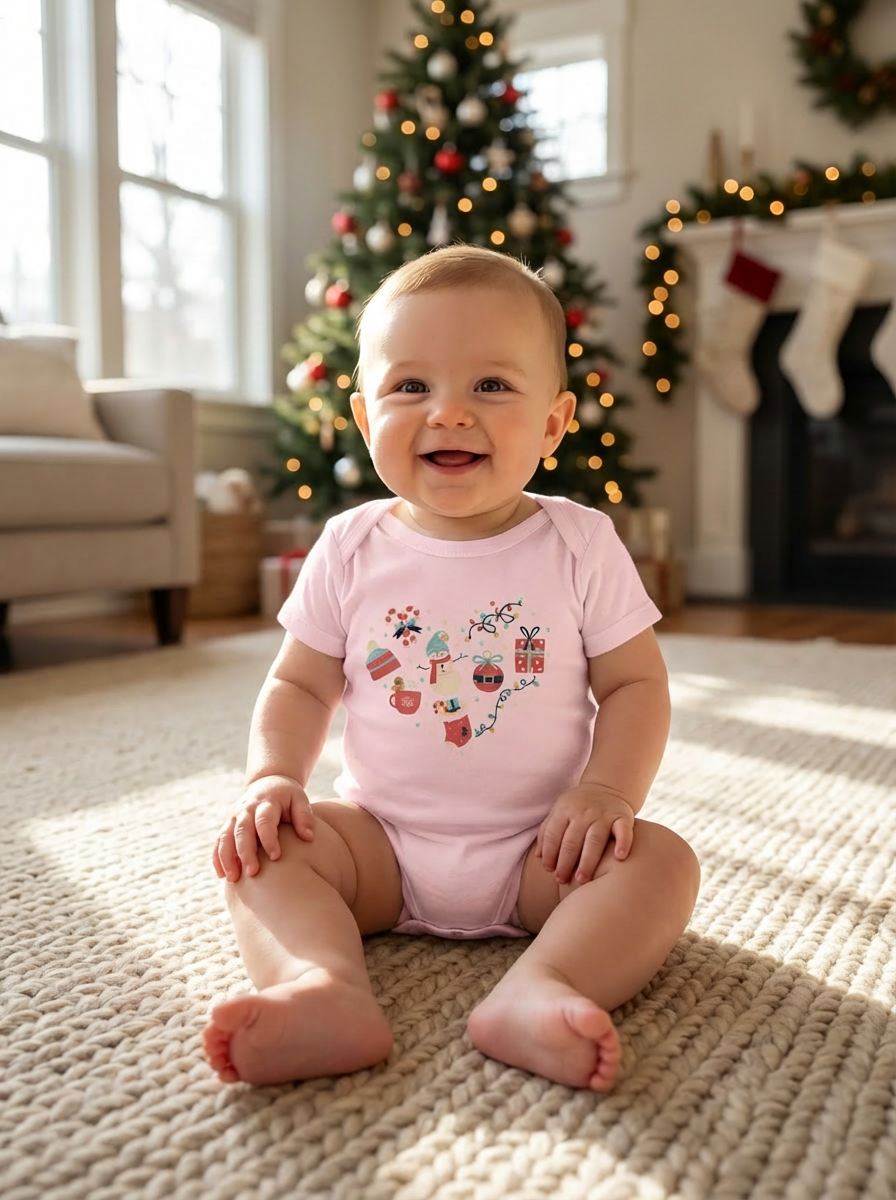 Christmas Heart Baby Bodysuit | Holiday Heart Infant One Piece