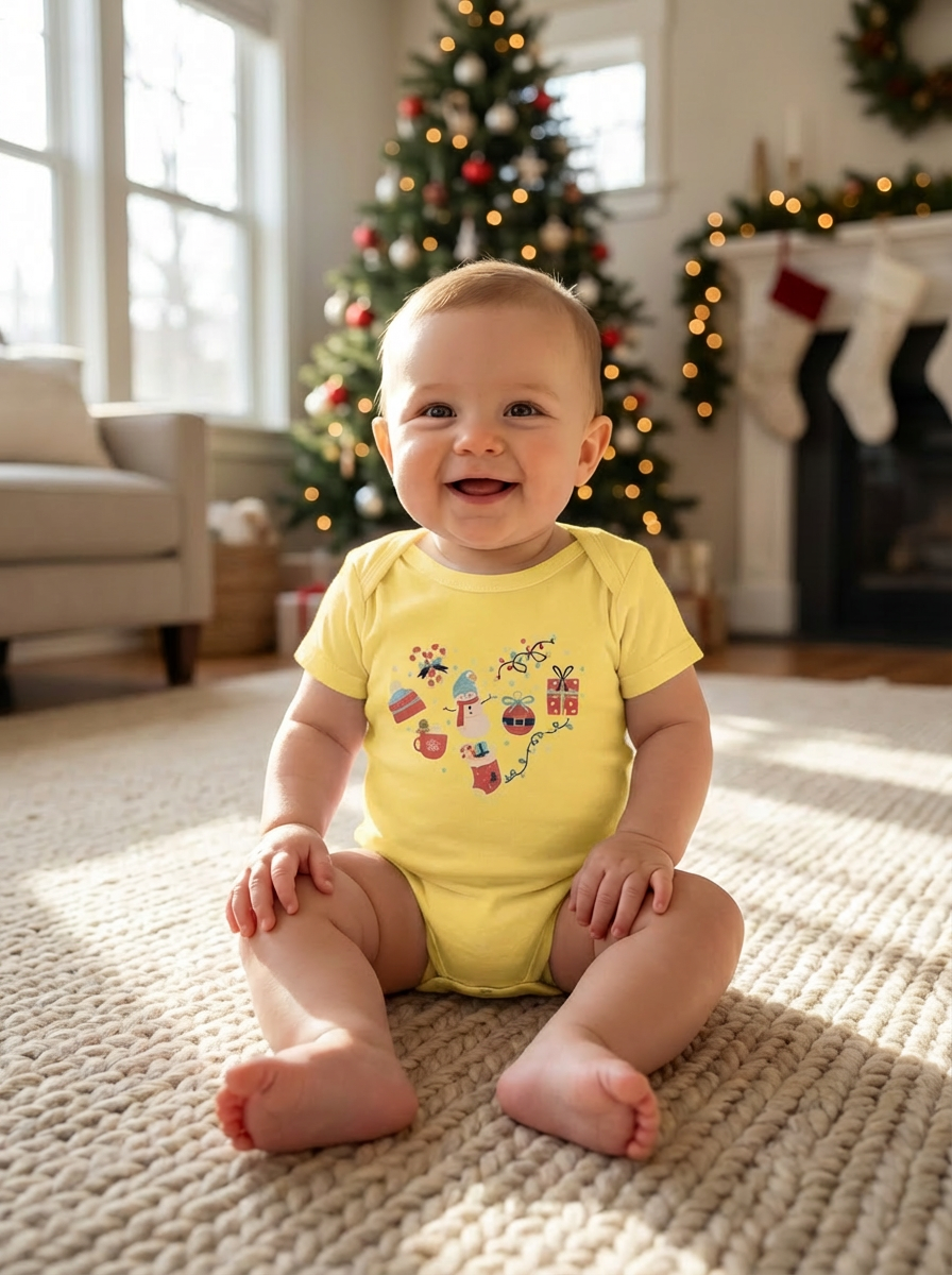 Christmas Heart Baby Bodysuit | Holiday Heart Infant One Piece