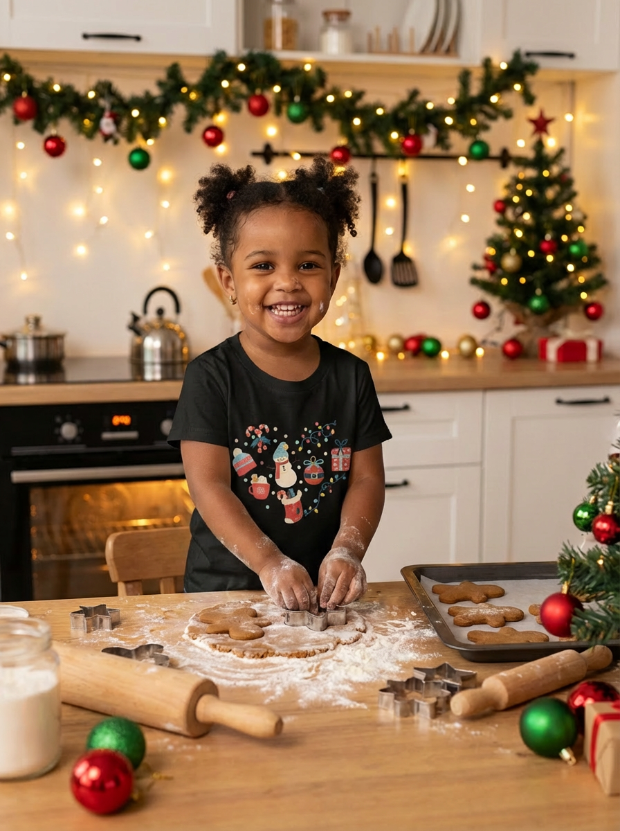 Christmas Heart Toddler Short Sleeve Tee | Festive Holiday Kids Shirt