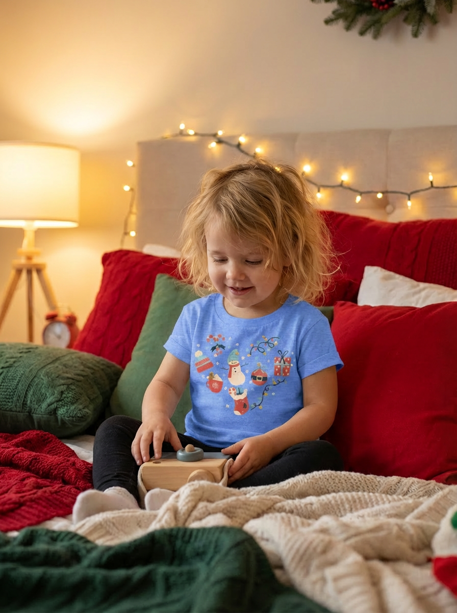 Christmas Heart Toddler Short Sleeve Tee | Festive Holiday Kids Shirt