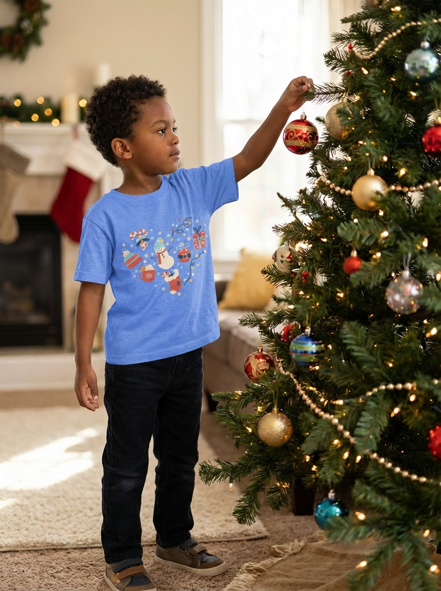 Christmas Heart Toddler Short Sleeve Tee | Festive Holiday Kids Shirt