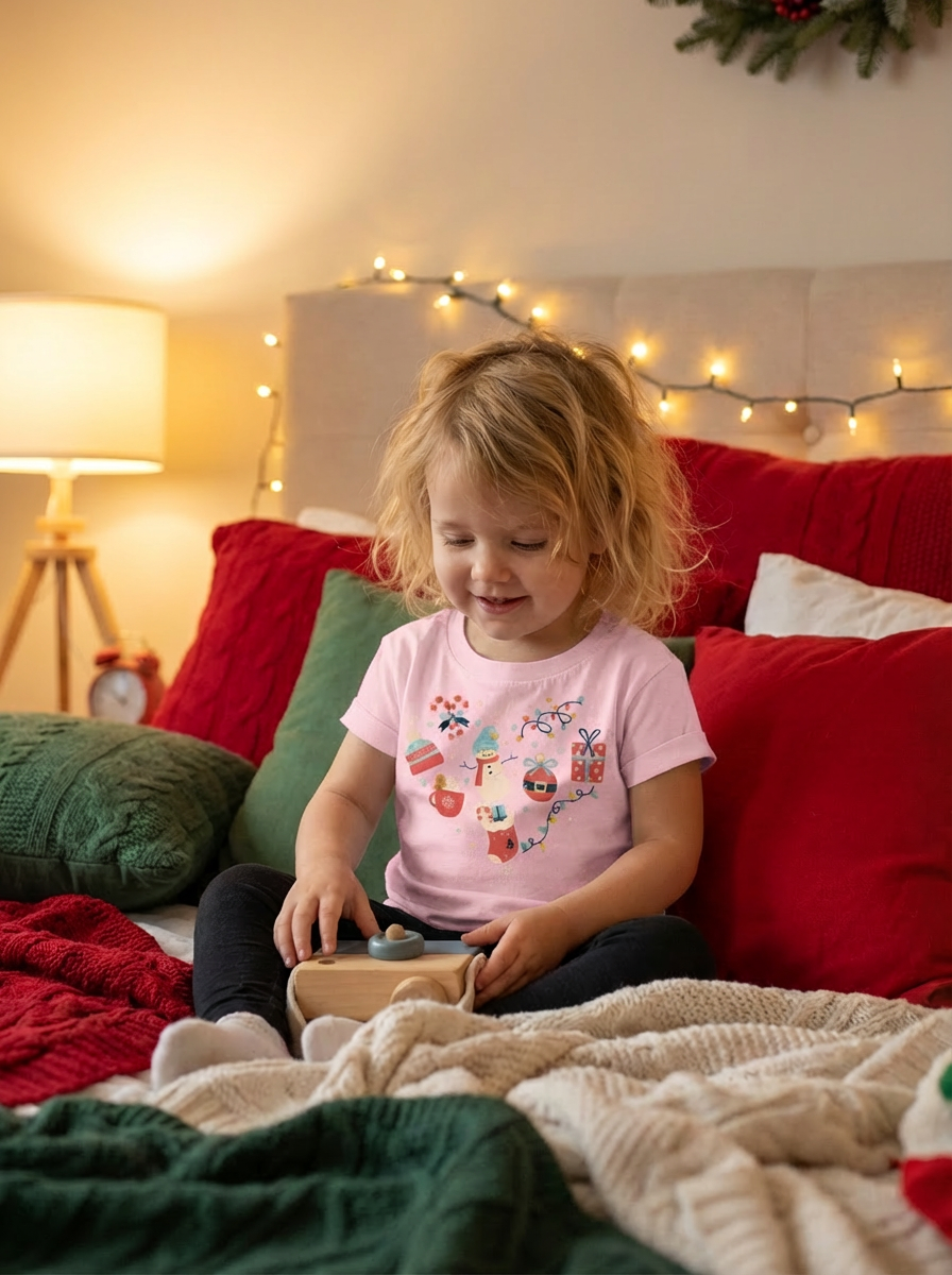 Christmas Heart Toddler Short Sleeve Tee | Festive Holiday Kids Shirt