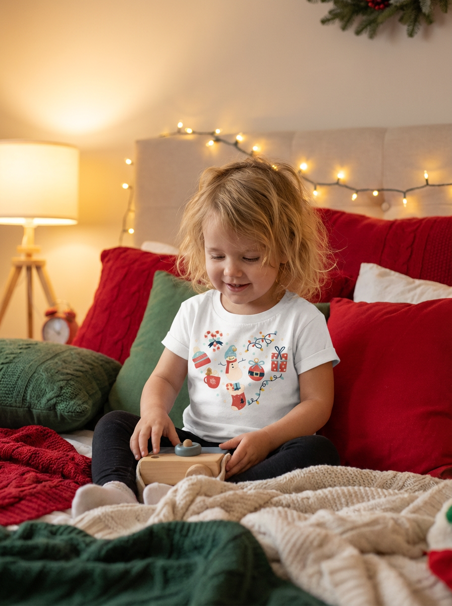 Christmas Heart Toddler Short Sleeve Tee | Festive Holiday Kids Shirt