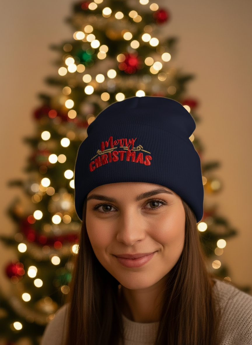 Merry Christmas Cuffed Beanie - Women's
