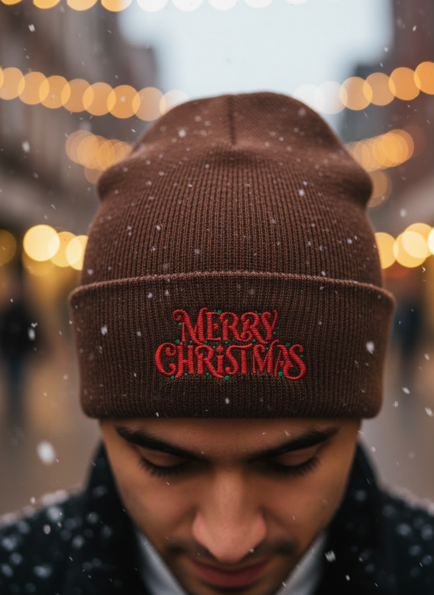 Merry Christmas Minimal Holiday Beanie  - Men's