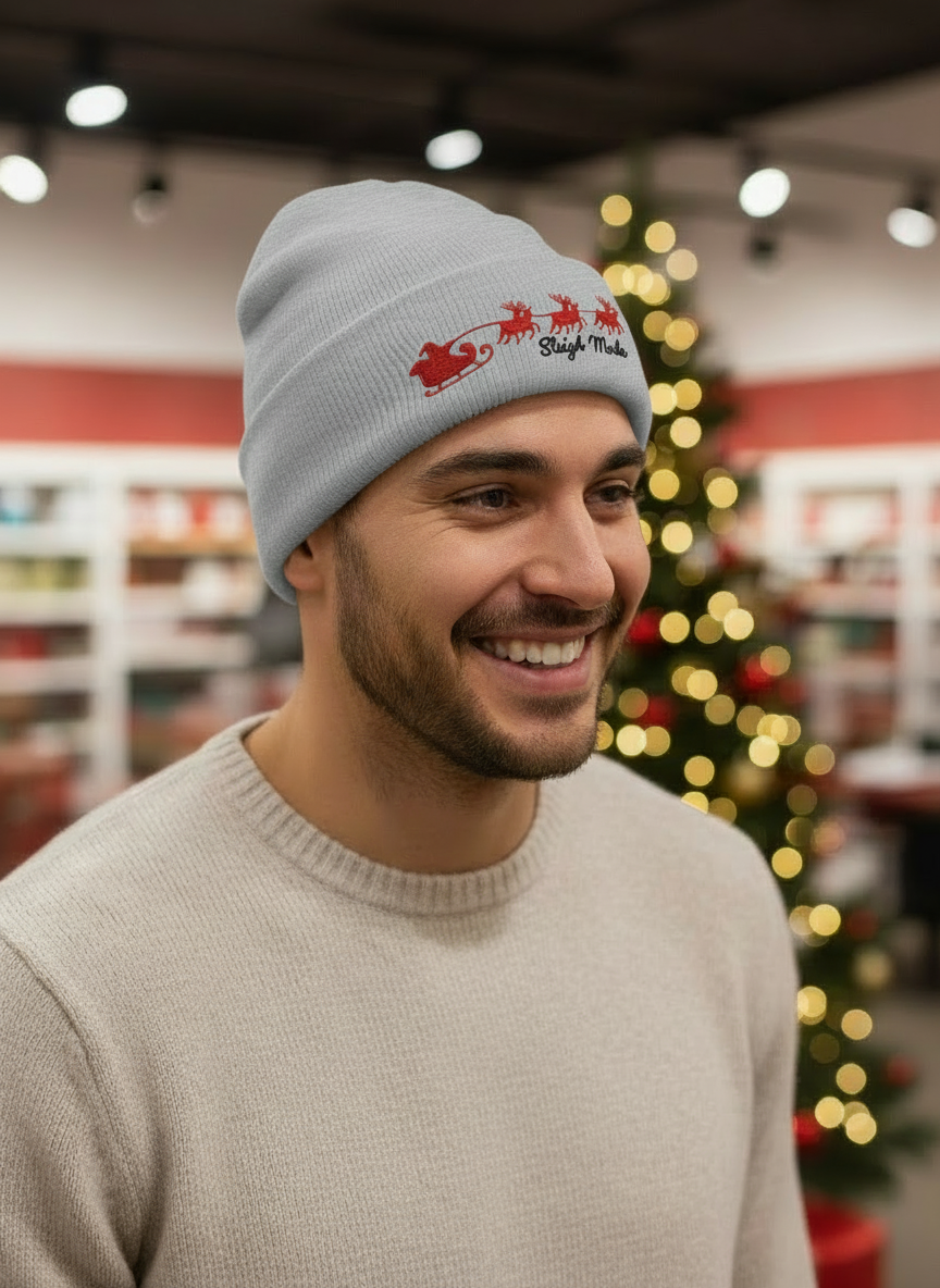 Sleigh Mode Reindeer Christmas Beanie  - Men's