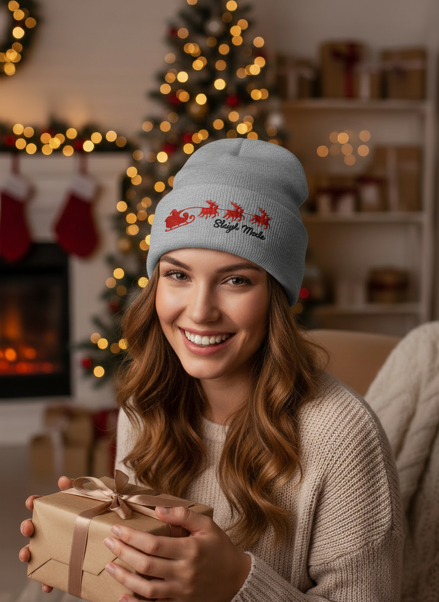 Sleigh Mode Reindeer Christmas Beanie - Women's