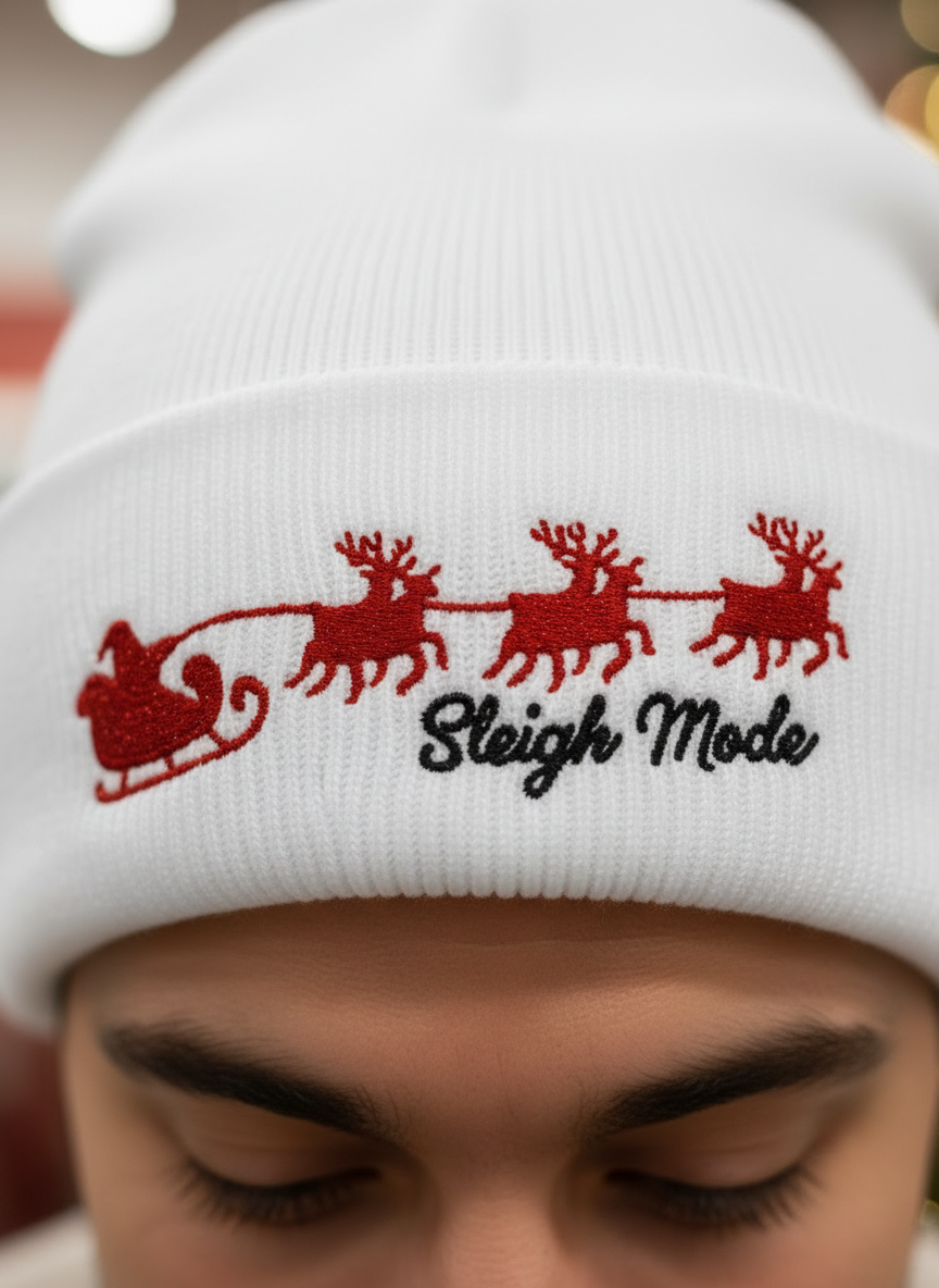 Sleigh Mode Reindeer Christmas Beanie - Women's
