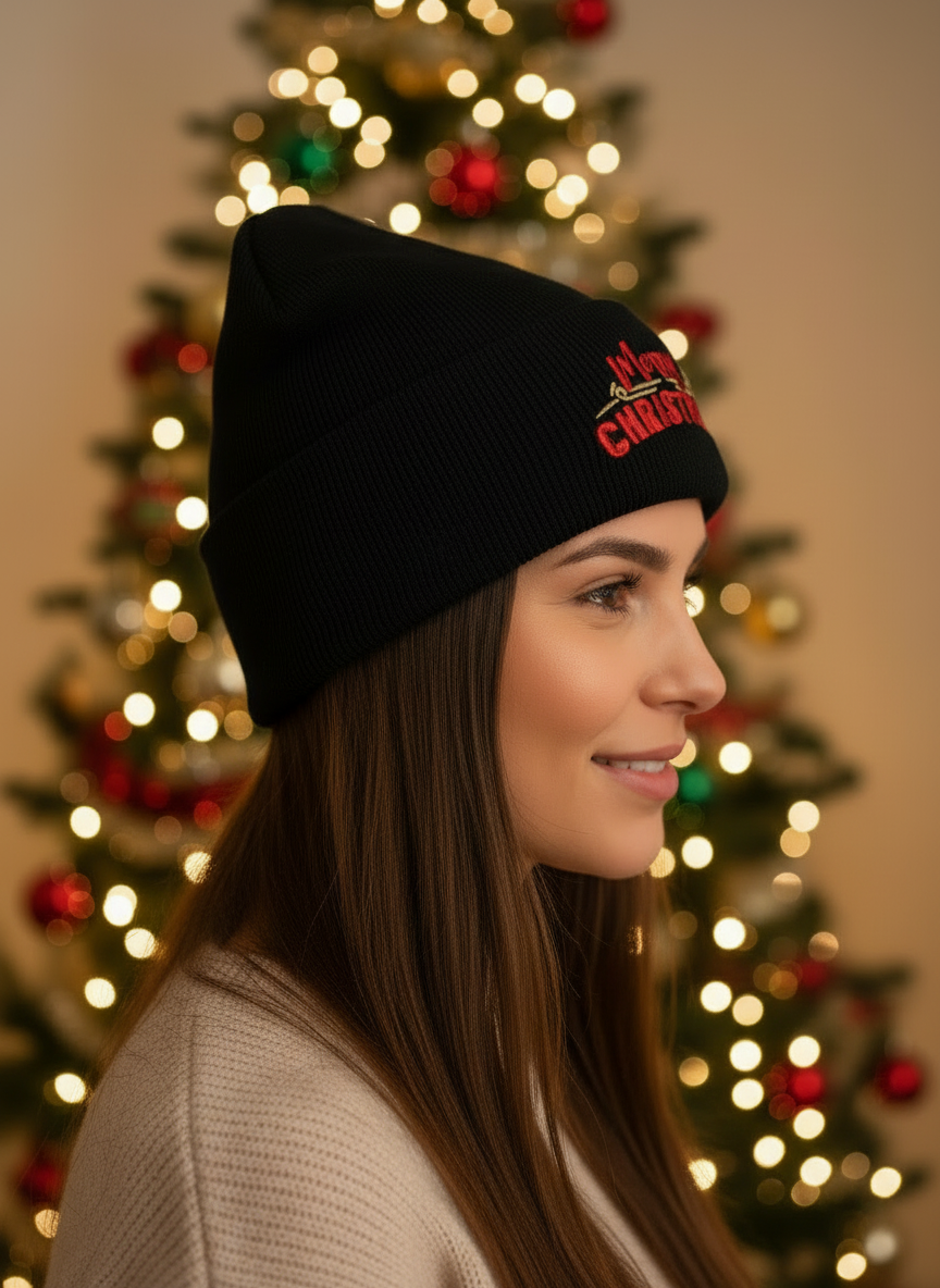 Merry Christmas Cuffed Beanie - Women's