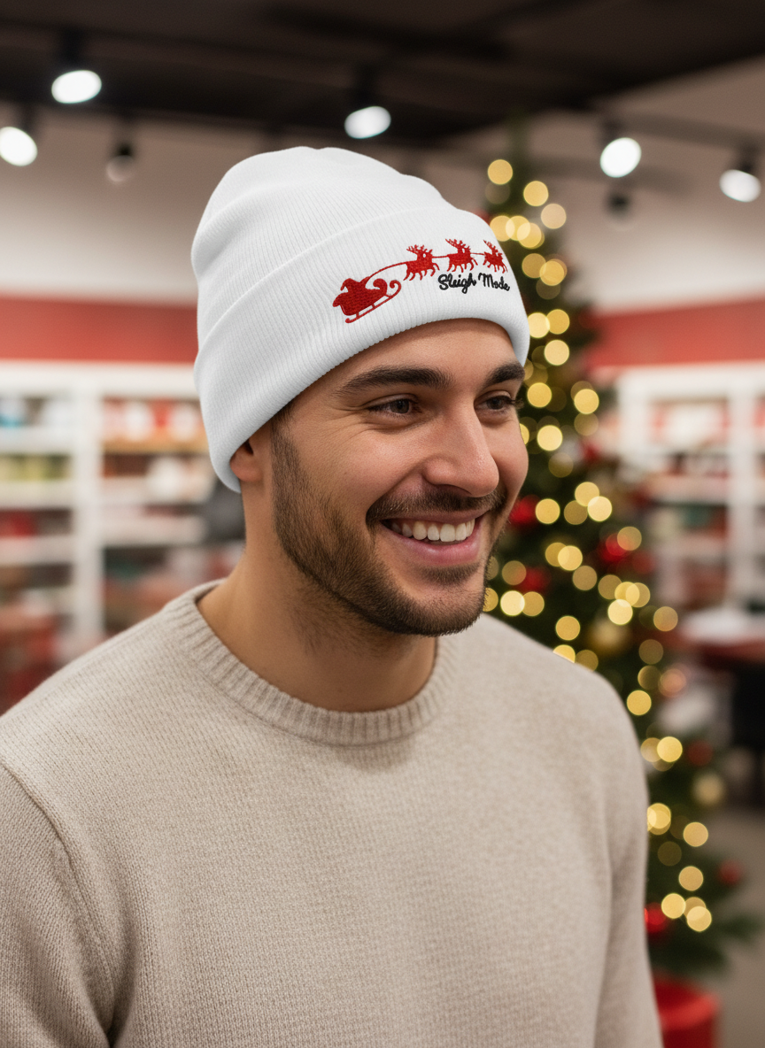 Sleigh Mode Reindeer Christmas Beanie  - Men's